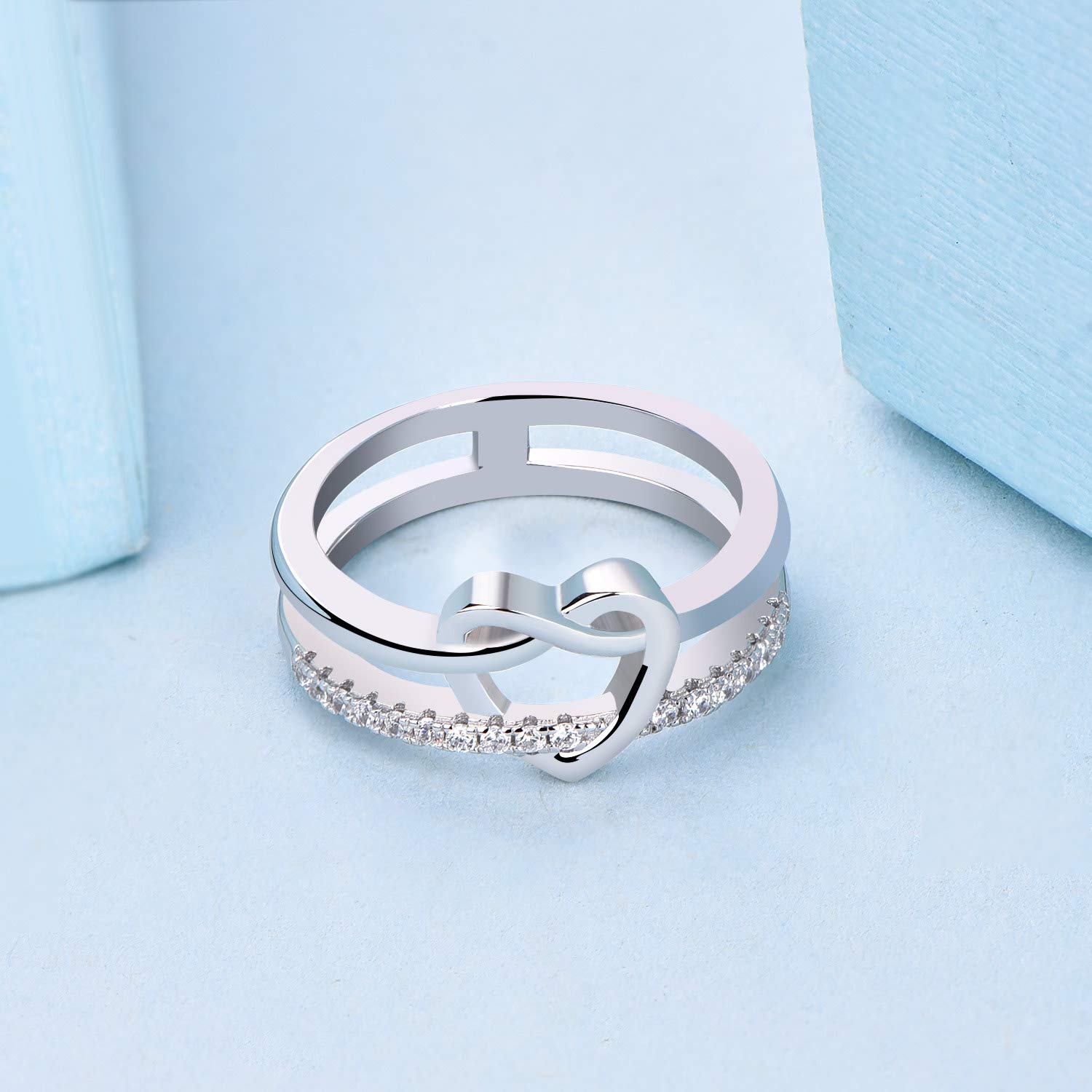 JO WISDOM Damen Ring Herz Breit Silber 925 Ringe Unendlichkeit mit 3A Zirkonia Verlobungsring,Schmuck für Frauen