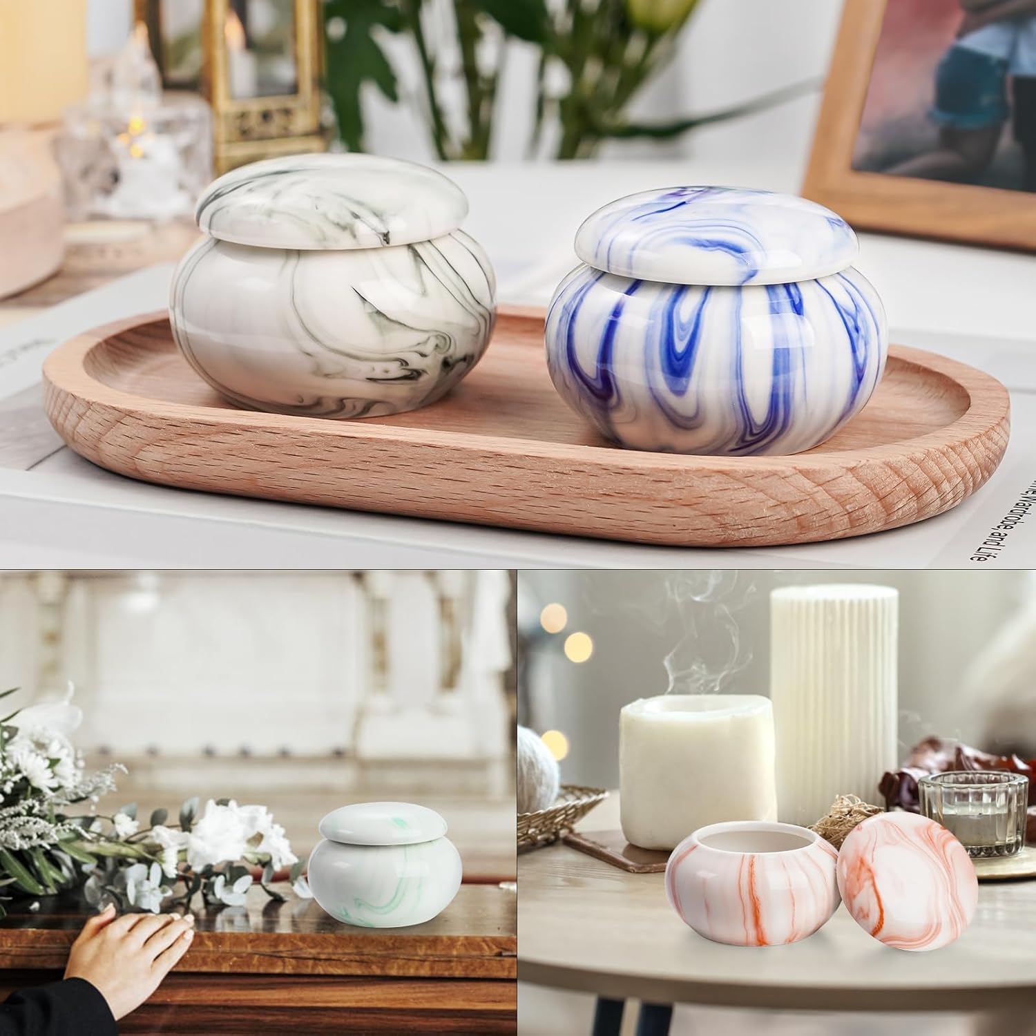 SOITIS Set of 4 Small Urns for Ashes, 1.57 Inches Ceramic Keepsake Urns, Tiny Urns for Human Ashes, Decorative Urns Memorial Mini Urns for Human Ashes with Box, Cremation Funeral Ashes-4 colors - Image 6