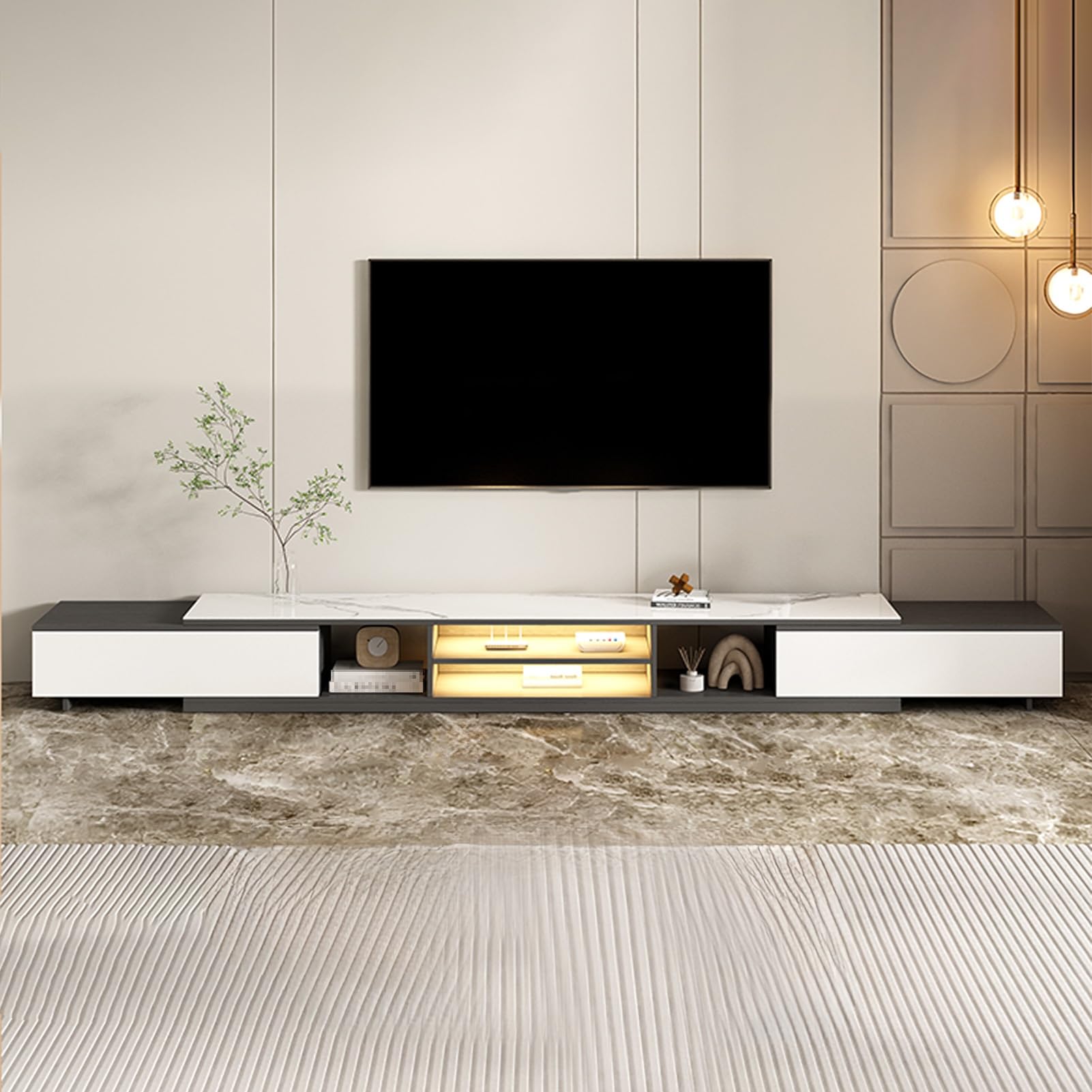 ぴょんこ　テレビ台 Amazon｜JIAOCKJIAO 伸縮式テレビ台、岩石スラブテレビボード、テレビ