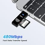 USB2.0 SD/TF Card Reader, USB 2.0 480Mbps Dual Slot OTG Memory Card Adapter for TF/Micro SD/SD/SDXC/Micro SDXC/Micro SDHC Memory Cards, Compatible with MacBook Pro/Air (Black)