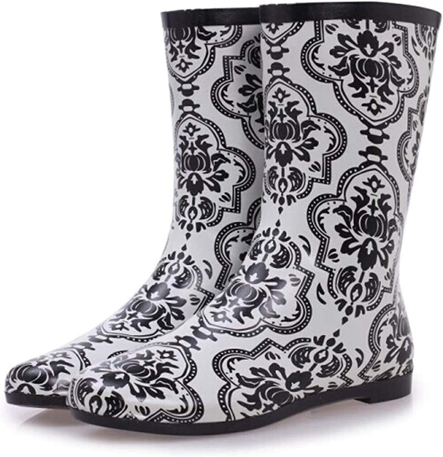 Women's Rain Boots Lightweight Rain Boots Waterproof Non-Slip Rain Boots Fashion Garden Shoes Garden Boots (Color : Black and White Pattern Size : 37 EU)