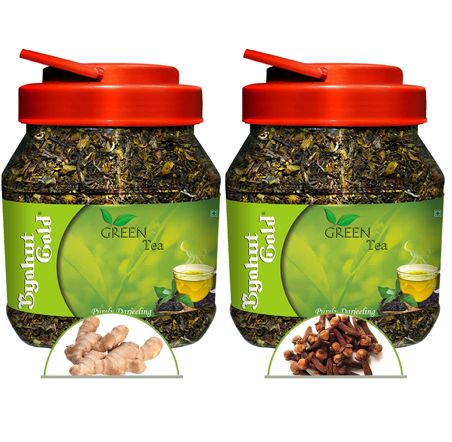 Byahut Gold Ginger & Cloves Green Tea Leaves for Fast, Digestion, Glowing Skin, Cholesterol, Diabetic, Belly Fat, Slimming, Fatty Liver, Heart Disease for Men & Women | (Pack - 400g)