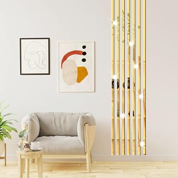 Stripe Mirror Wall Stickers Gold Acrylic Mirror Decals Decor Peel and Stick