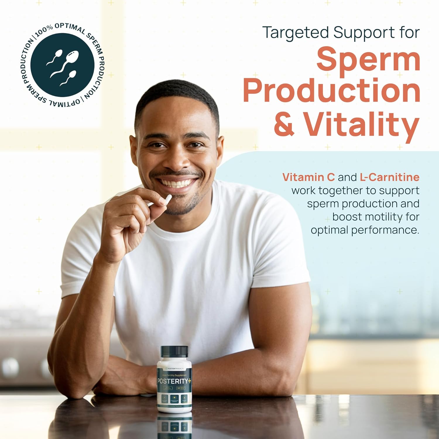 Posterity+ Male Fertility Supplement – Formulated with L Carnitine, Zinc, CoQ10, Vitamin A, C and E – Fertility Supplement for Men Supports Sperm Count, Health, Shape, Movement & More – 120 Capsules - Image 6
