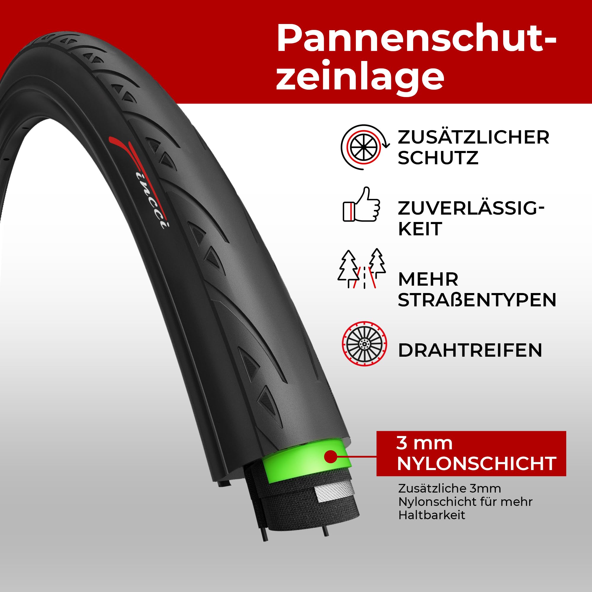 Fincci Rennrad Reifen 700x25c - Paar Fahrradreifen 28 Zoll mit 3 mm Nylon  LVL3 Pannenschutz 60 TPI - Slick Langlebiger Fahrradmantel 25-622 fr  Gravel Bike, E Bike, Tourenrder, Hybrid Fahrrad : Amazon.de: Sport &  Freizeit