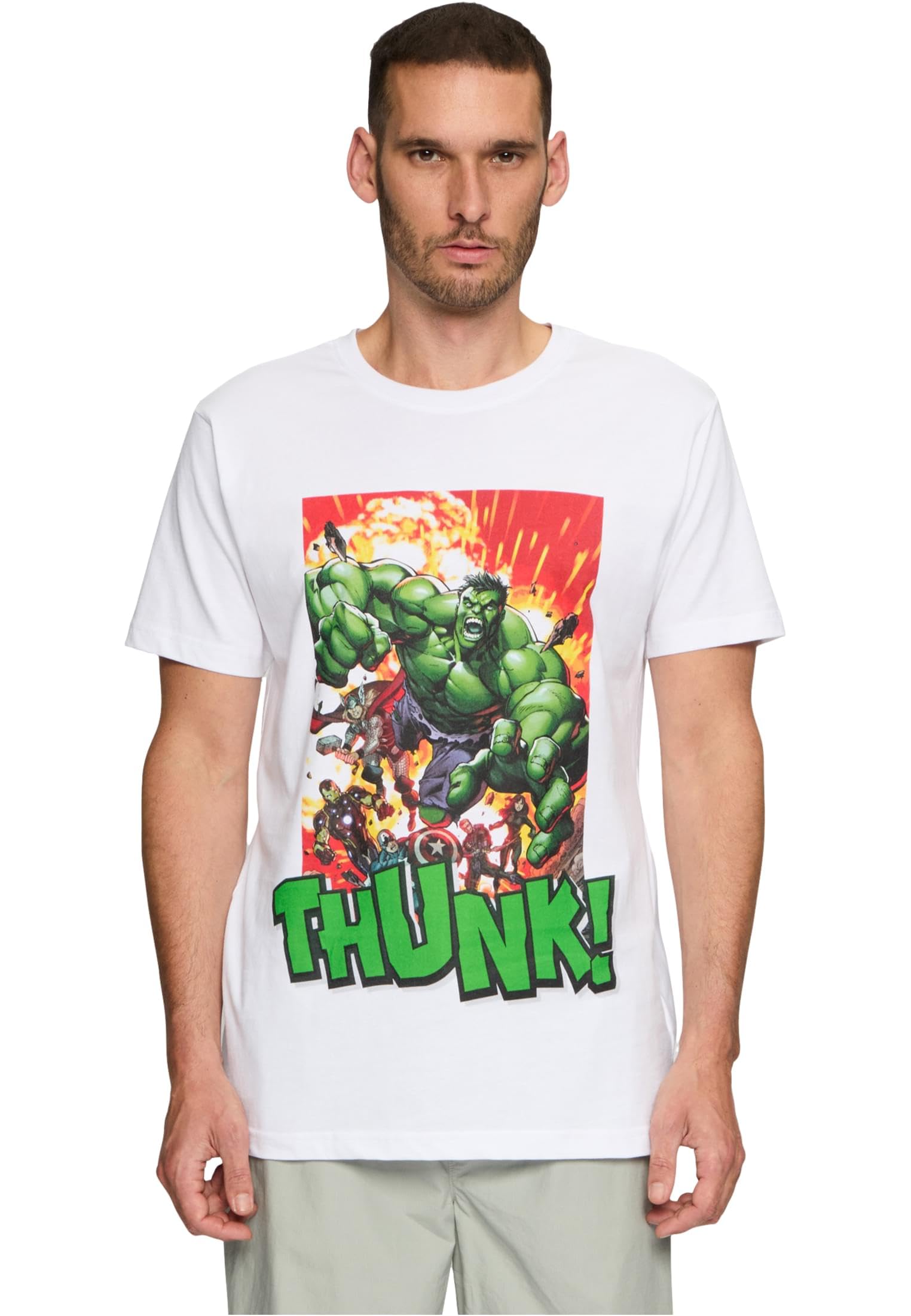 Merchcode Men's Mc852-avengers Explosion Tee T-Shirt, White, XL