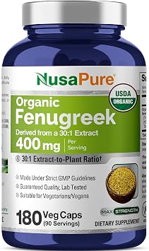 Organic Fenugreek, Non-GMO, Vegan, 400mg, 180 Veg Capsules - 180 Servings | Herbal Formula, Trigonella Foenum-Graecum Seed 301 Extract, Suitable for Adults, Made in a cGMP Registered Facility USA