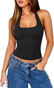 QINSEN Halter Tops for Women Scoop Neck Double Lined Tank Top