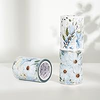 Vista 6 de WT Serene Wide Washi Tape, rollo individual, diseños originales, cinta decorativa de flores azules, cuaderno de recortes de diario, suministros