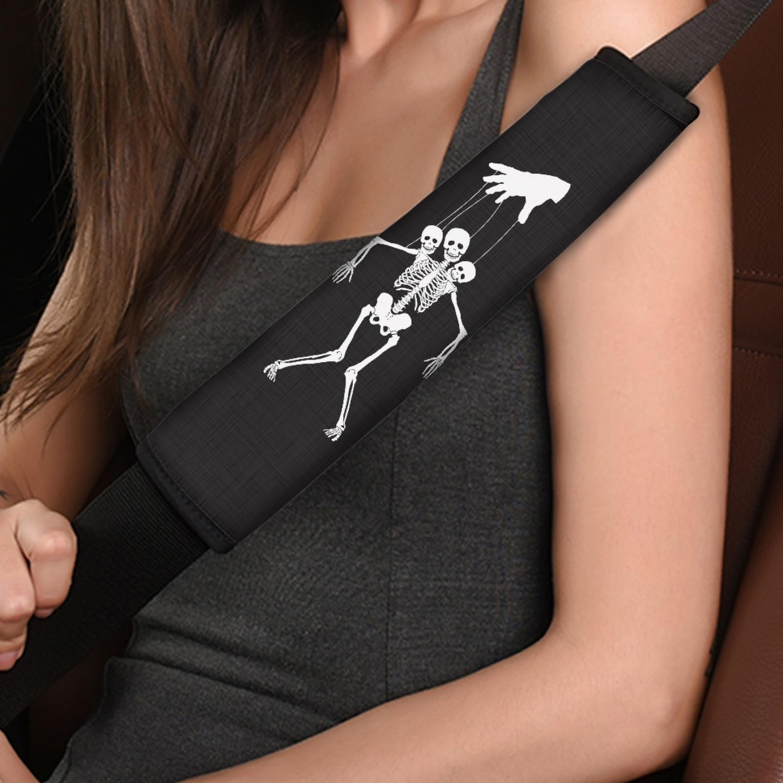 AFPANQZ 2-Pack Fanky Skeleton Car Seat Belt Pads Covers Harness Shoulder Straps Pad Cushion Safety Seatbelt Pillow Cover for Adults Comfortable Driving Adjustable Universal Fit Punk Skull Halloween