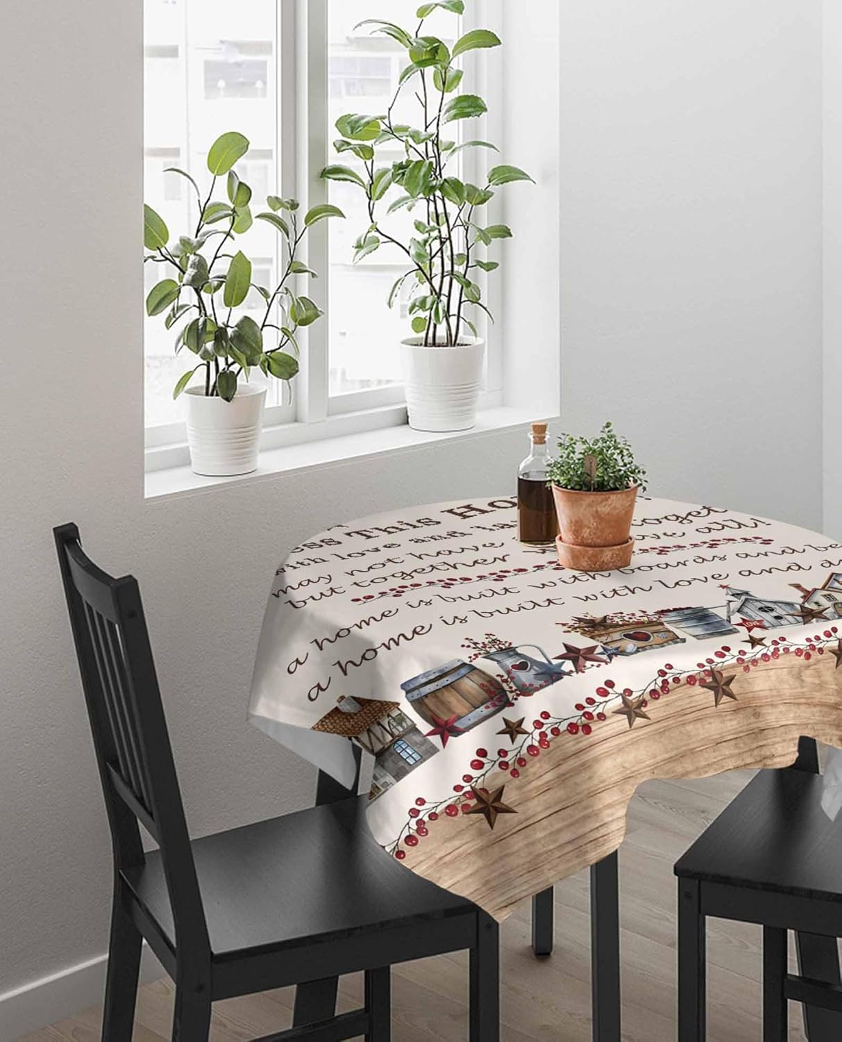 Chucoco Farmhouse Western Stars Tablecloth, Waterproof Rectangular Table Cloths Country Wood Board Bless Home Quote Printed Tables Cover for Dinner Kitchen Wedding Party Holiday Decoration 60x60in