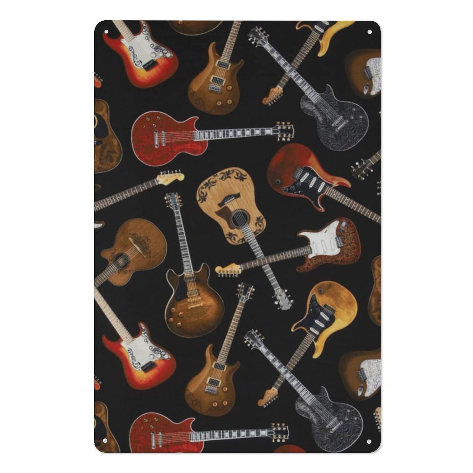 Guitars Vertical Iron Tin Wall Sign 7.9x11.8 Inch Thickened Metal Plaque with Hanging Holes, Tough Iron Art Plate Ornament for Living Space Workplace Indoor Wall Decor Gift