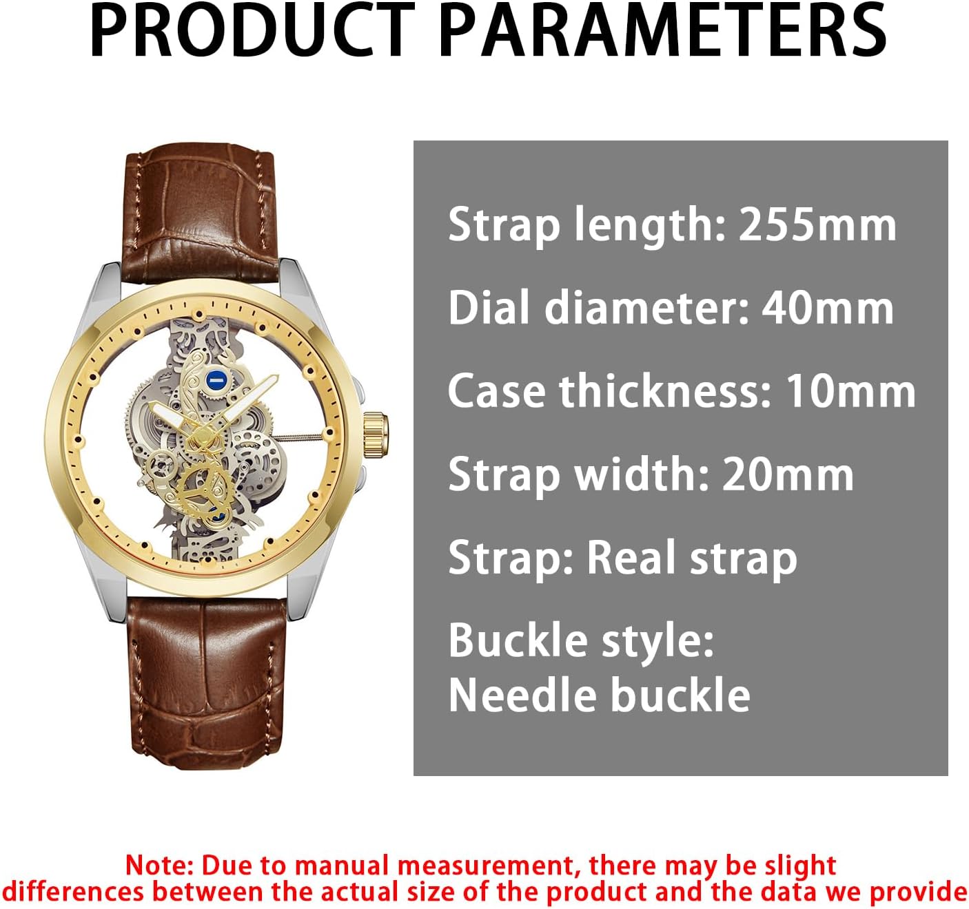 Tiong Men's Clear Cover Quartz Watch Men Stainless Steel Waterproof Watch, Business Skeleton Quartz Watch for Men