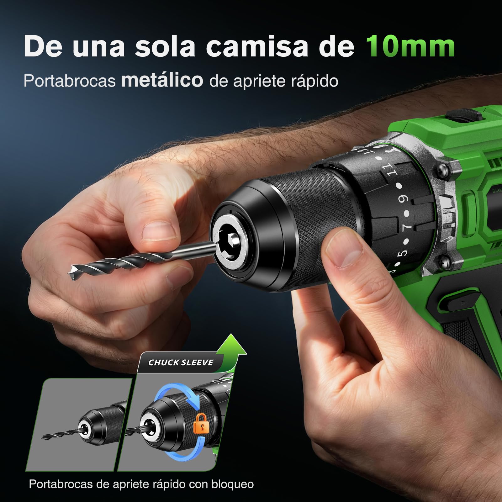Ginour Taladro Percutor a Bateria sin escobillas 50Nm, 21V Atornillador | con 1x2Ah Baterías compatible con Makita 18V, 23+3 Par, 2 Velocidad Destornillador Electrico con función impacto