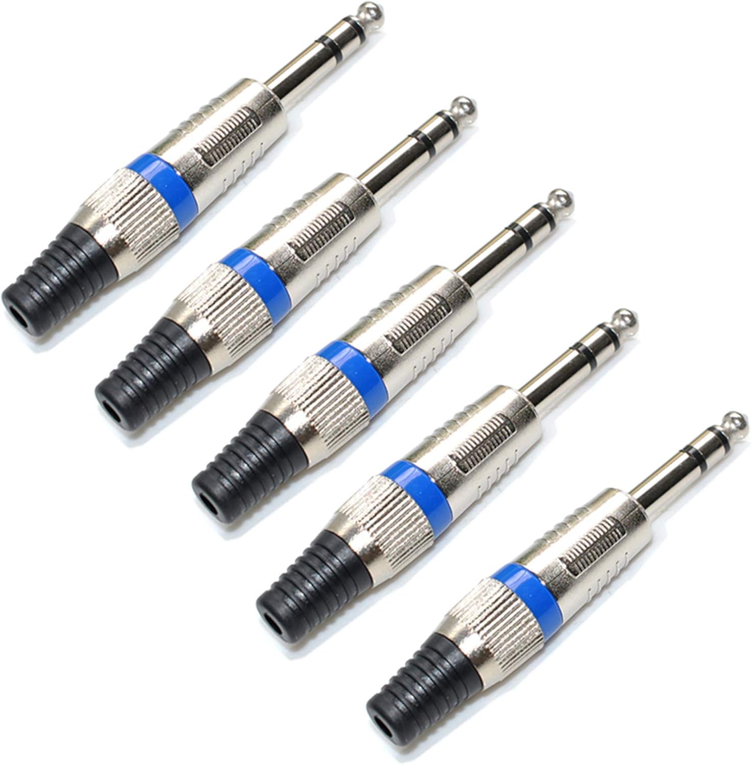 Oiyagai 5 Pcs 1/4" Male TRS Connector Jack Phono 6.35mm Guitar mic