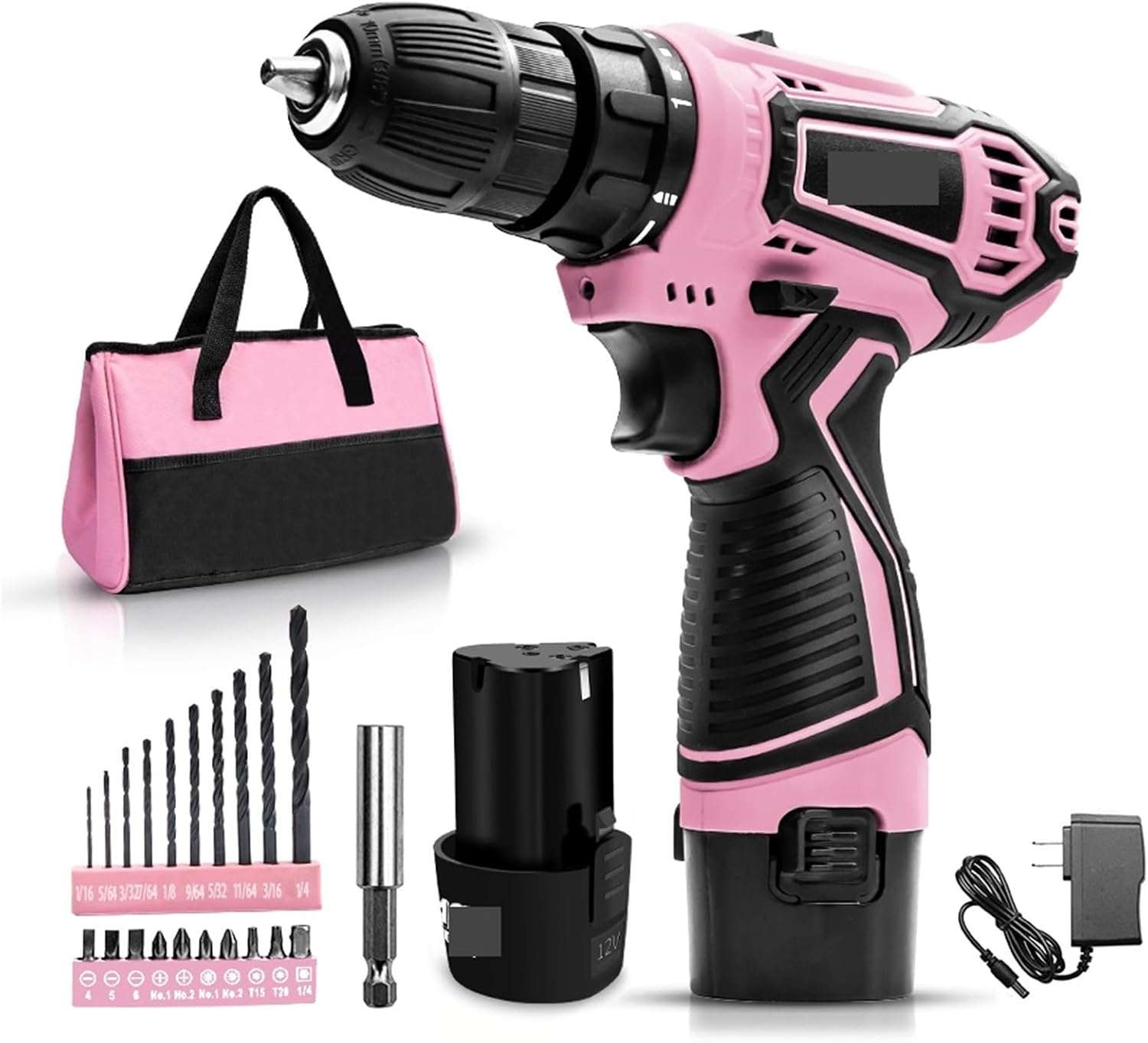 21V Pink Drill Electric Screwdriver Cordless Mini Wireless Power Tools(12v two batteries)