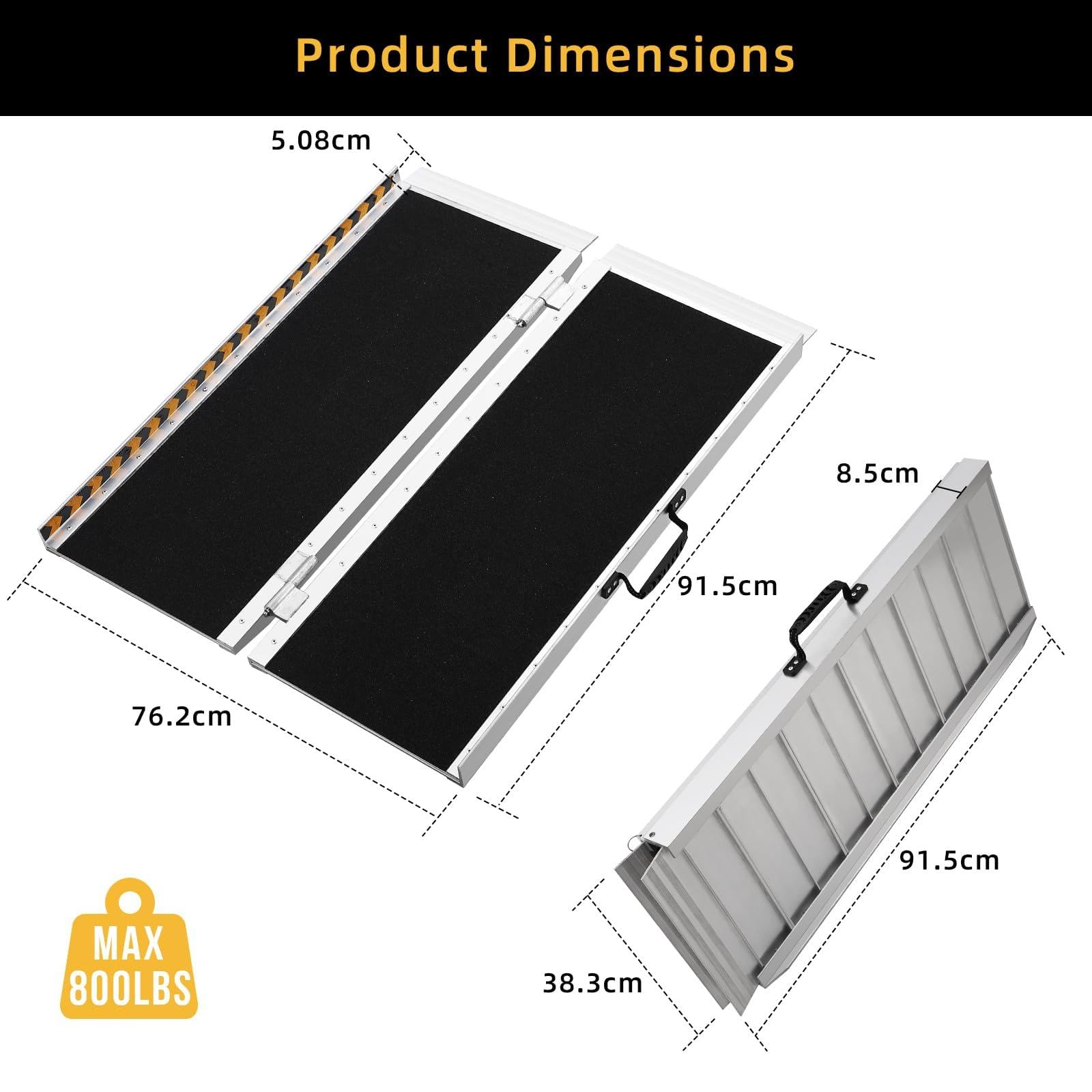 Rampa De Aluminio Resistente para Silla De Ruedas con Asa: Antideslizante, Portátil y Plegable para El Umbral De La Casa, Escalones, Puertas, Scooters y Bordillos. Capacidad De 362 kg.