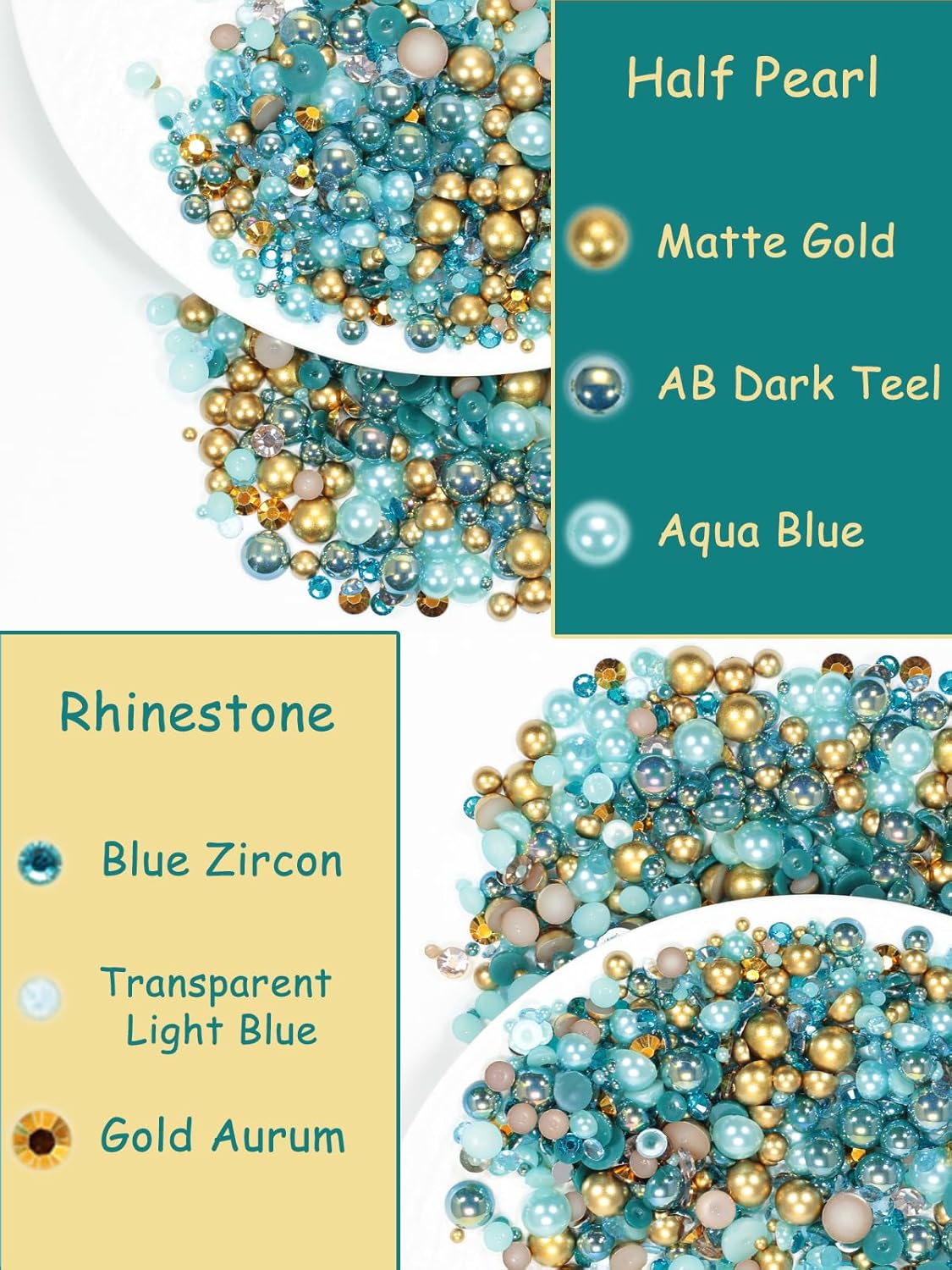 Rhinova 200g Mix Pearls and Rhinestones for Crafting, Sizes Range 3mm-10mm Pearl Beads for Bedazzler Rhinestones for Bedazzling Pearls for Crafting Sock Charms Nail Shoe Mugs (Regal Turquoise Mix)