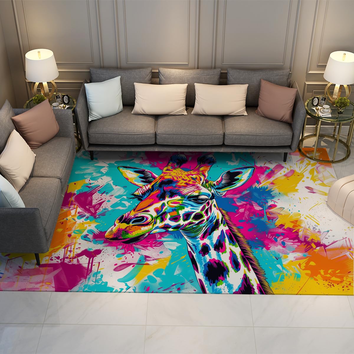 Tapis de sol lavable 100x150 pour salle à manger et chambre d'enfant style splash art