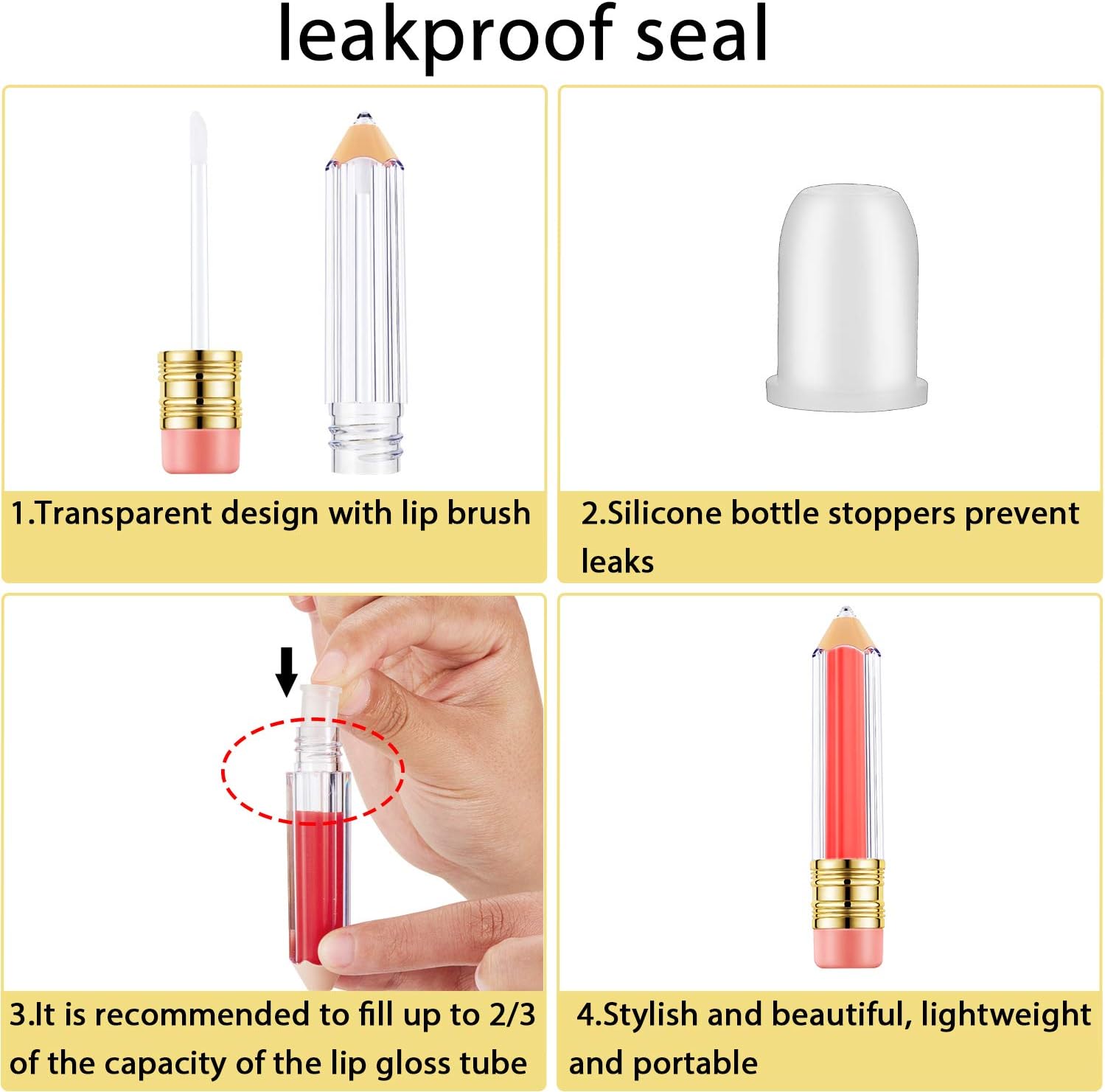 Blulu 20 Pieces Pencil Empty Lip Gloss Tubes Containers Clear Mini Refillable Lip Balm Tubes Cute Pencil Shaped Oil Bottles for Graduation Gifts Women Girls DIY Keychain, 5 ml (Pack of 2)