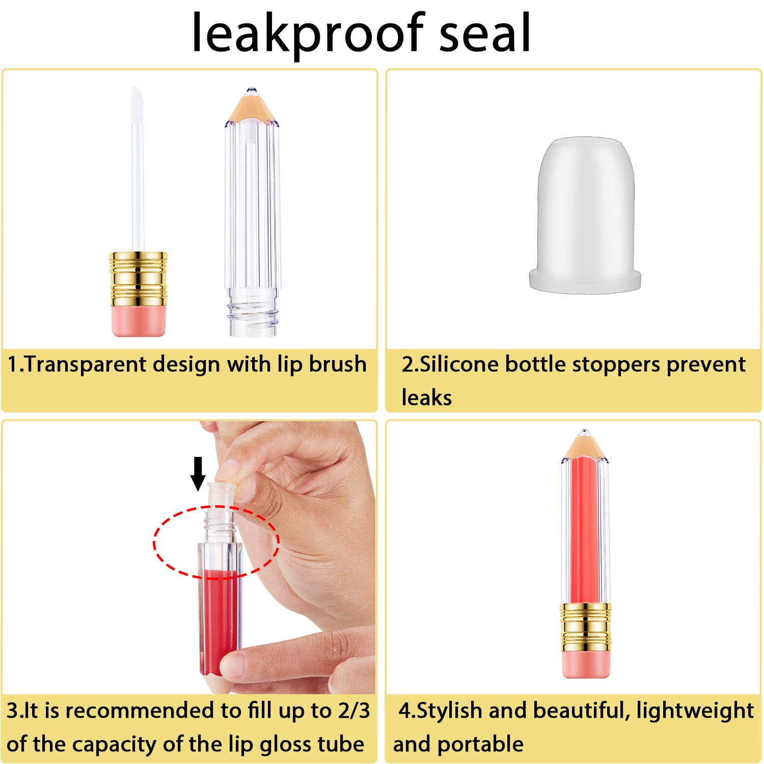 20 Pieces Empty Pencil Lip Gloss Tubes Containers Clear Lip Balm Tubes Mini Refillable Lip Oil Bottles for Valentine's Day Present and Women Girls DIY, 5 ml