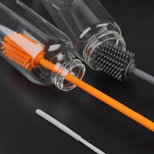 Vista 15 de LeMuna Cepillo de silicona para botellas, juego de cepillos limpiadores de botellas de agua con cepillo para popote para contenedores de cuello