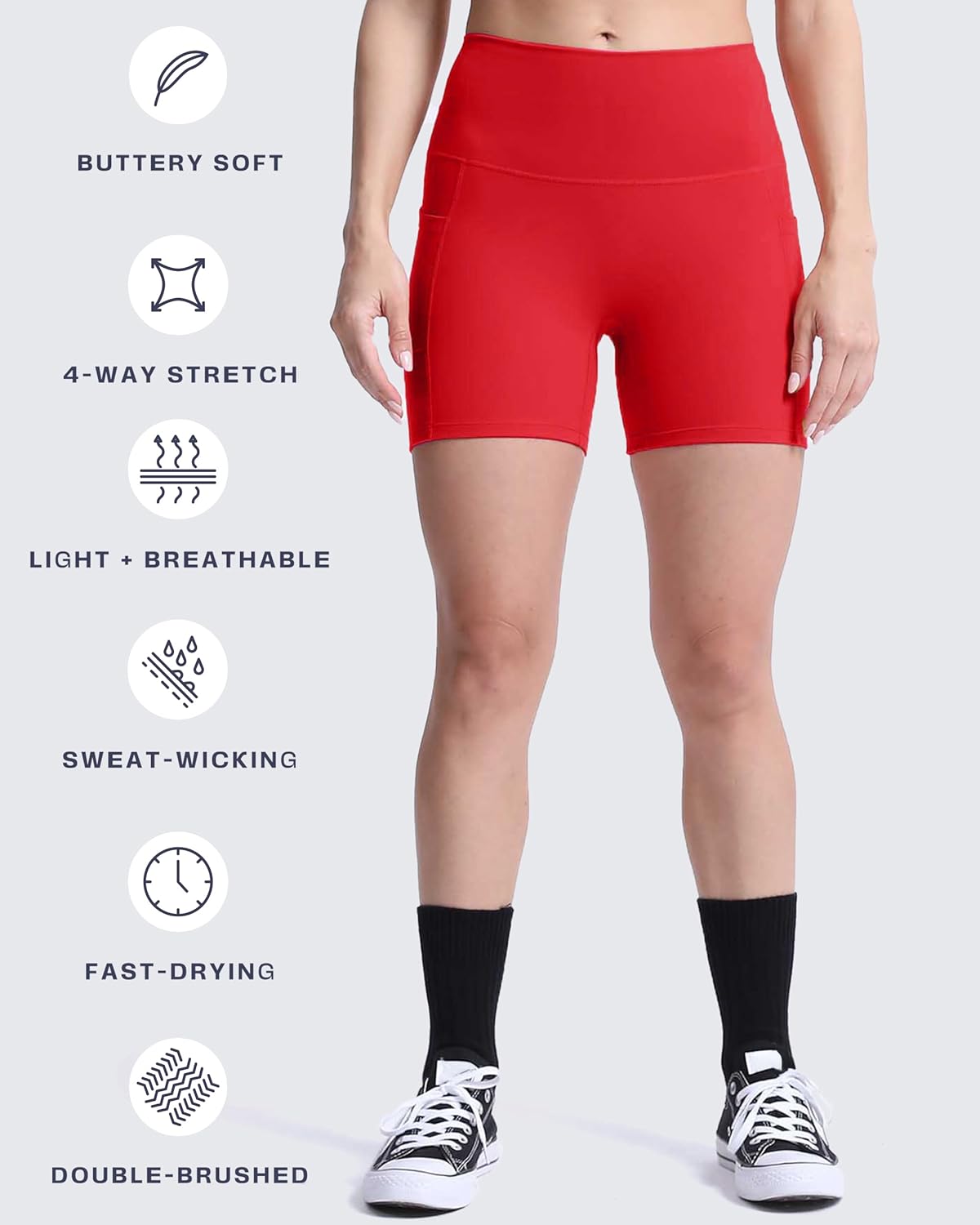 Aoxjox Biker Workout Shorts for Women with Pocket Legend Tummy Control High Waisted Athletic Gym Running Yoga Short 5" - Image 4