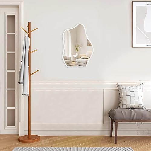 Miniatura 5 de Espejo de pared asimétrico para pared, marco de madera moderno, espejos artísticos únicos, bonito y elegante espejo colgante de nube, espejo
