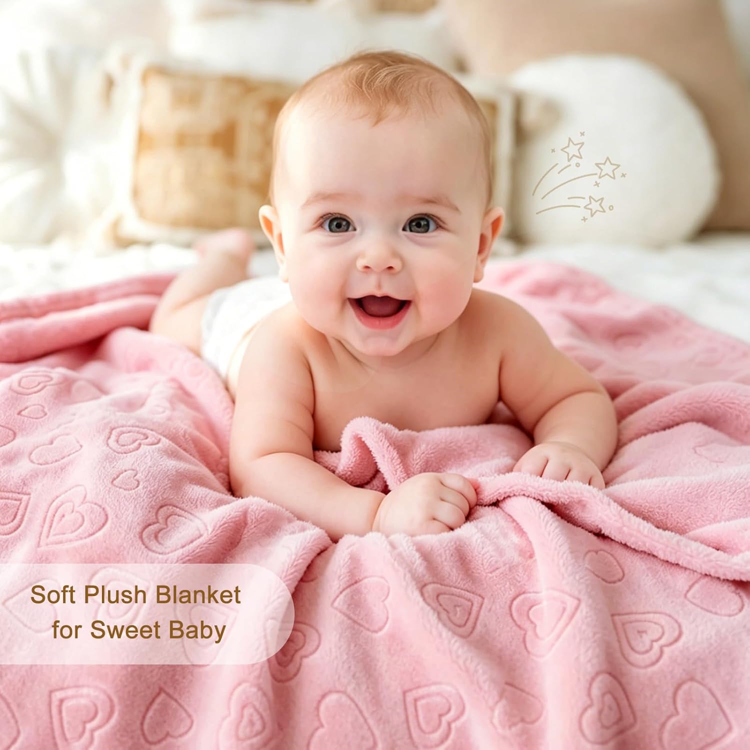 BORITAR 4 PCS Baby Blankets for Girls, 3D Flannel Fleece Crib Blanket, Cozy and Lightweight Blanket for Infant Newborn Toddler, 30 x 40 Inch
