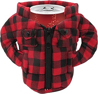 Gadgetime USA Can Cooler Vest - Insulated Beverage Cooler - Reusable Zip Up Can Jacket - Summer Drink Holder, Flannel Cotton Sleeve for Canned Beverages & Beer, Funny Holiday Gift for Friends & Family