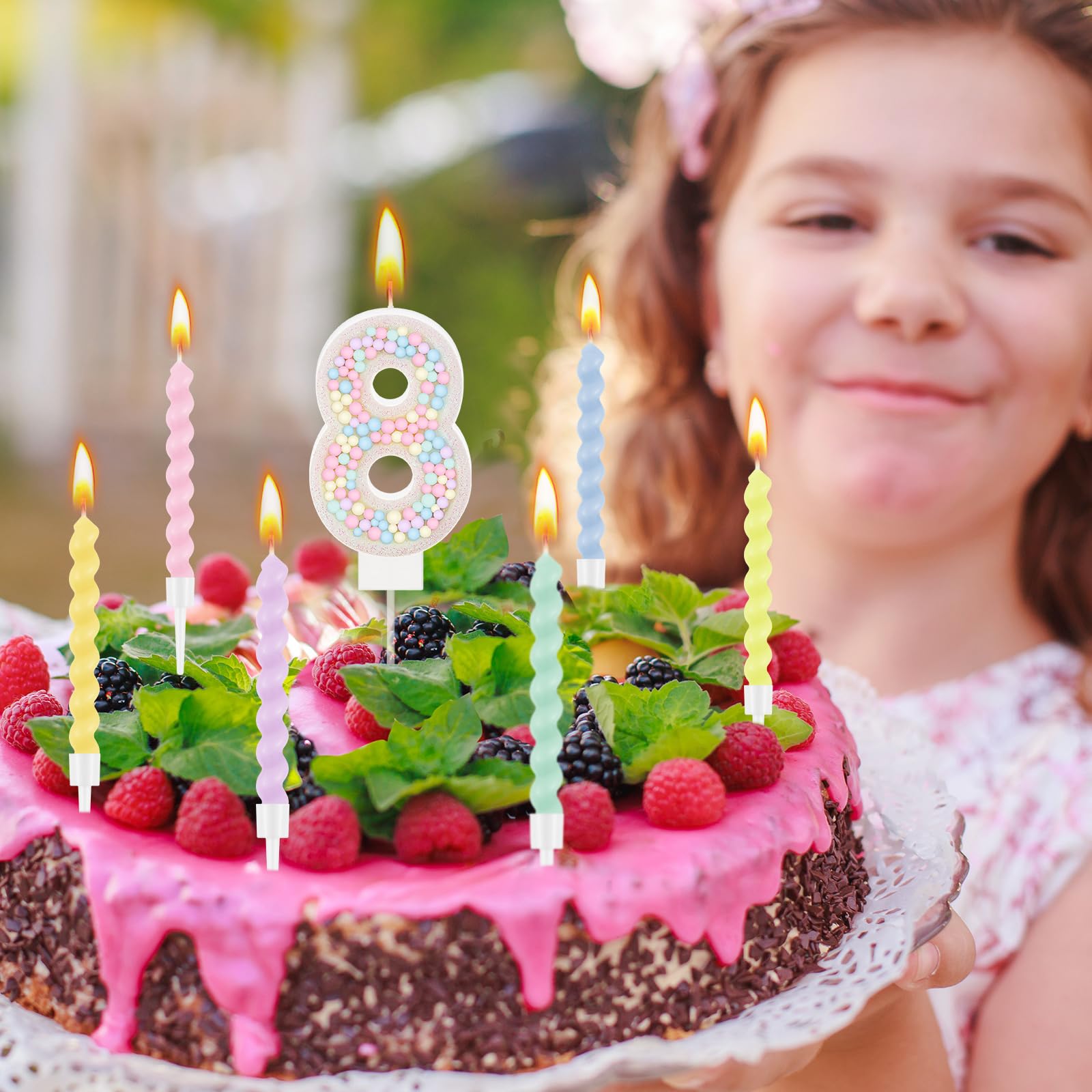 MTLEE Vela de cumpleaños con purpurina de macarrón con números 3D con 12 velas en espiral arcoíris en soportes para decoración de tartas de niña y niño, boda, aniversario, decoración de fiesta