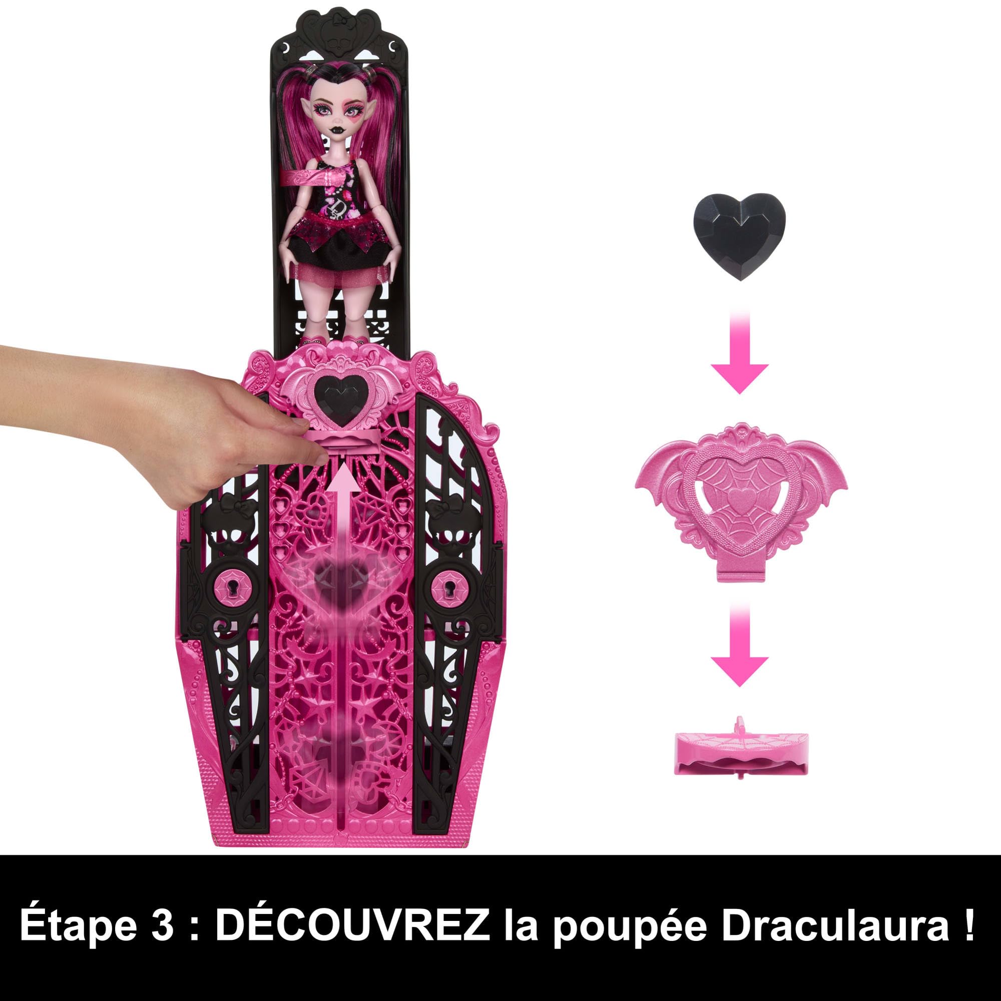 Monster High Coffret Monstrueux Secrets Draculaura avec poupée Draculaura Énigmes Horribles, Dressing et Plus de 19 Surprises, Dont des vêtements pour poupée, HXH84
