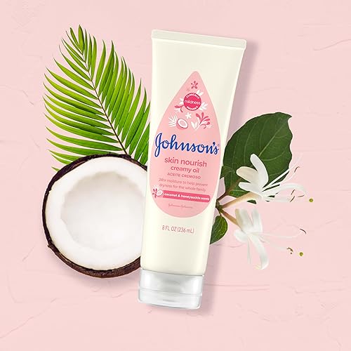 Miniatura 7 de Johnson's Skin Nourish - Aceite cremoso para bebé para piel seca con aroma a coco y madreselva, rico y cremoso aceite corporal para bebés hidrata