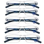 AQWANO Blue Light Blocking Reading Glasses for Women Men, 5 Pack Clear Frame Lightweight Rimless Computer Readers Anti Glare, 1.5