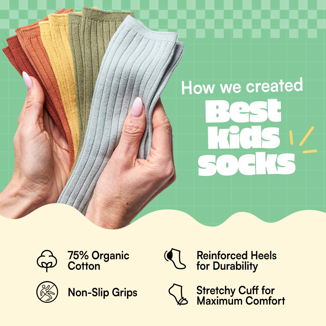 Foot Cardigan Organic Cotton Kids Socks Non Slip Grip Crew 5 Pairs Boys Girls Toddler to Teen Ages 2-14 product thumbnail 8