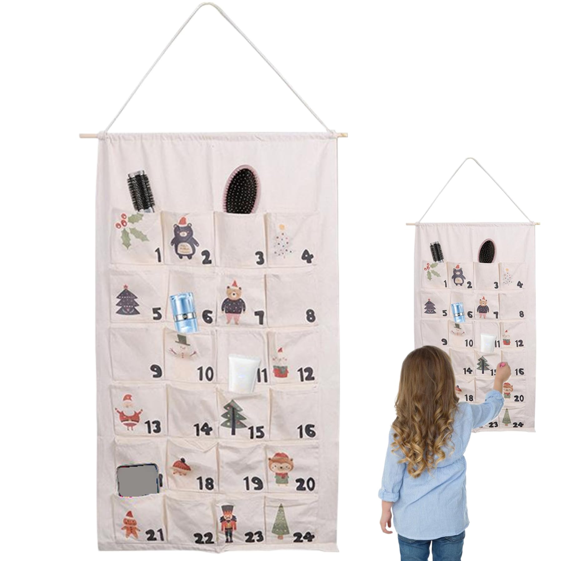 Gcroet Calendario dell'Avvento sospeso con 24 Tasche Calendario Avvento di Natale Organizzatore Portable Down -Portable per Decorazioni di Natale per Porte o pareti