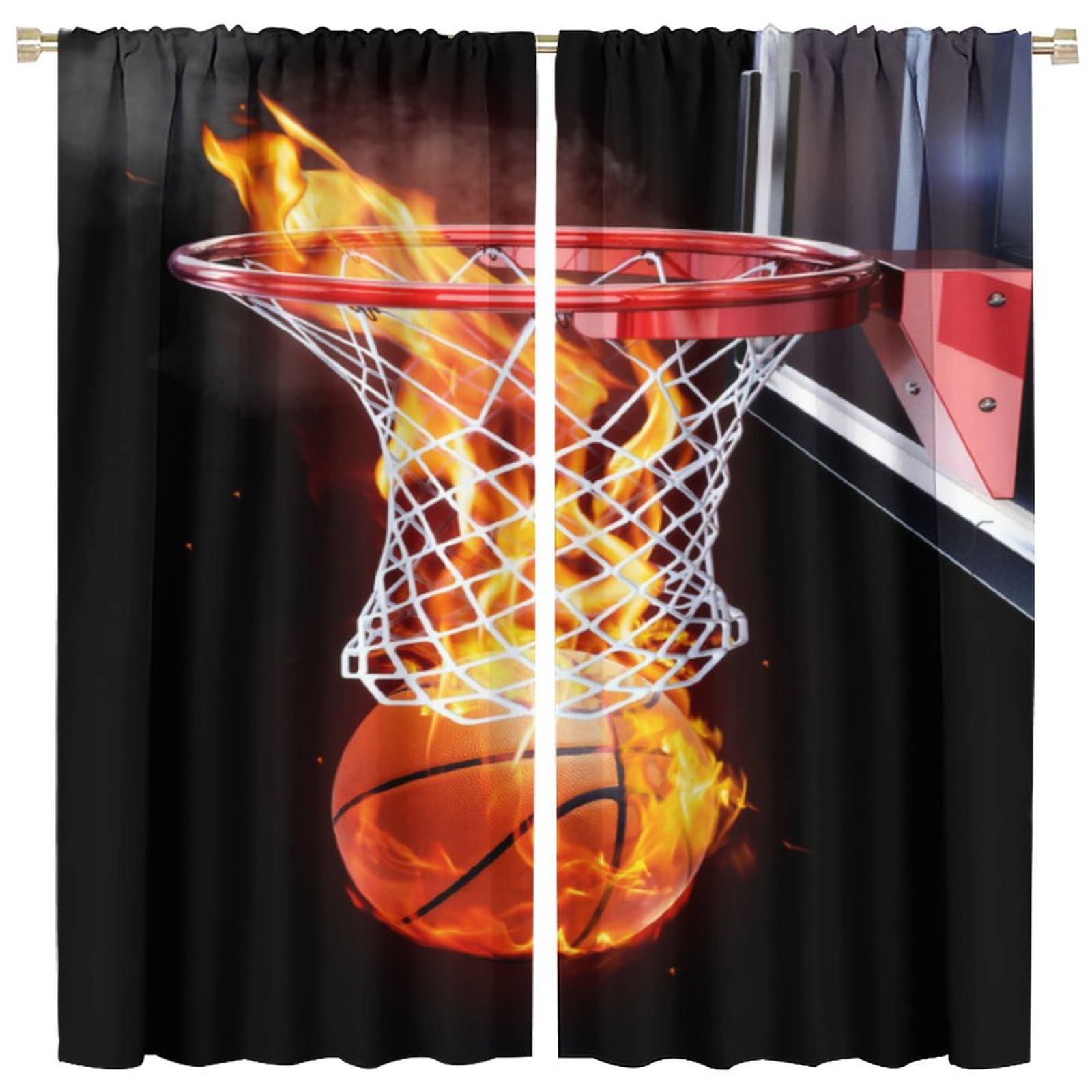 XBDDZSW Basketball Sports Curtains for Boys - Orange 3D Ball Flame Pattern - W42 * L45 Inch