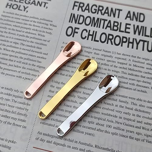Miniatura 7 de Honkenda 3 piezas de espátula de metal para maquillaje, mini cuchara de belleza cosmética reutilizable para crema facial, lociones, hidratantes,