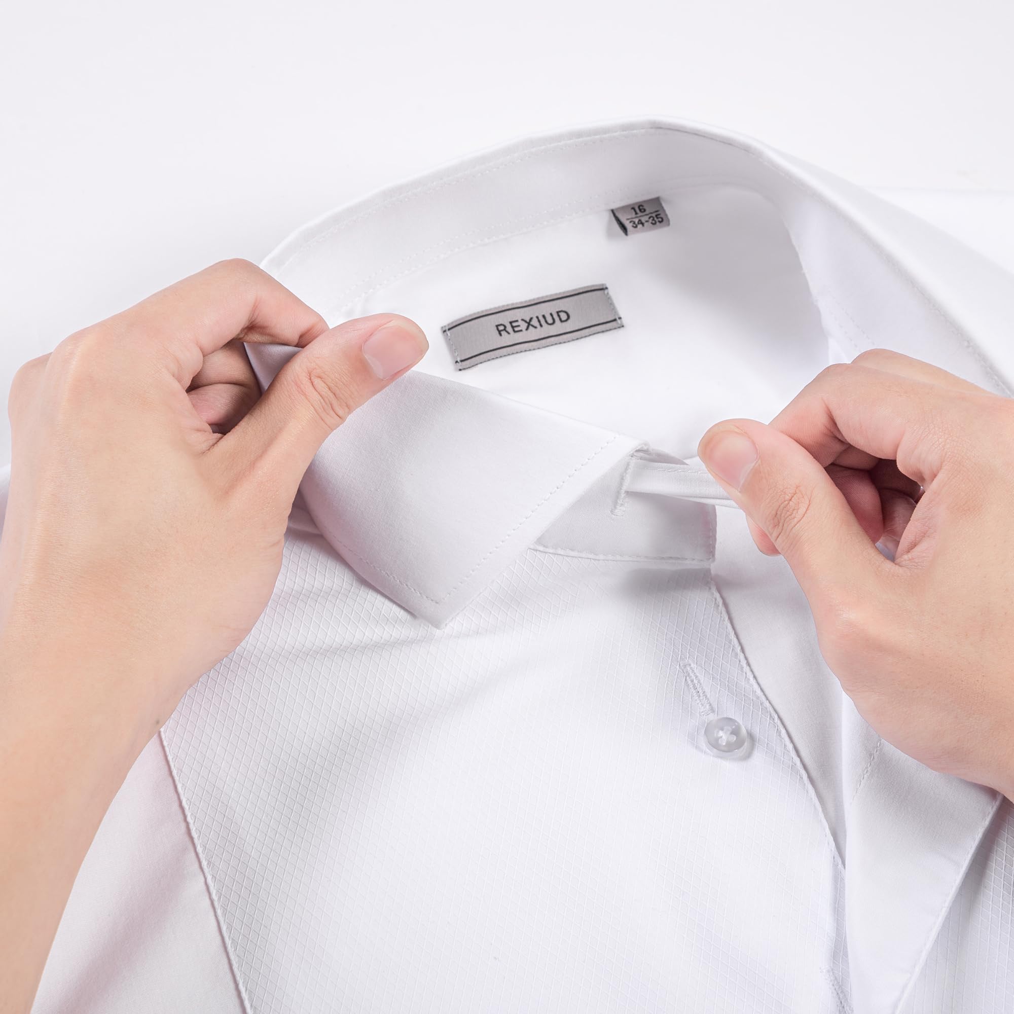 Camicia da smoking da uomo con colletto Windsor, polsini francesi e jacquard frontale, camicia formale elasticizzata per matrimonio e ballo di fine anno, cravatta nera