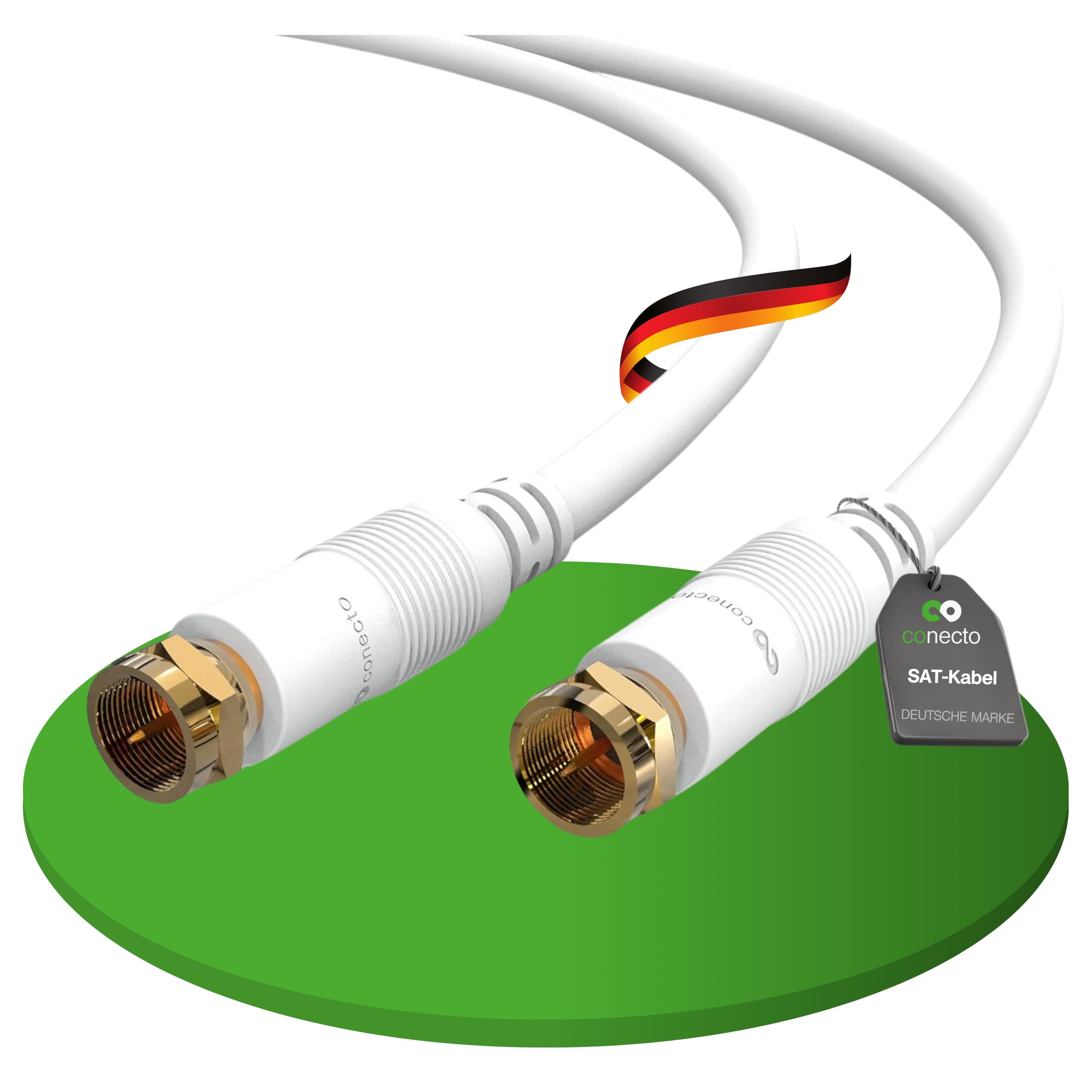 conecto Antenna Cable Satellite Cable Coaxial Cable Satellite Cable TV 2.00 m Double Shielded F-Connector for HDTV, Receiver, Satelite, Internet, DAB, Radio, White