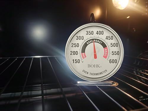 Miniatura 5 de Termómetro grande de horno de esfera de 2.36 pulgadas con números llamativos, lente de vidrio templado transparente, base de gancho, cuerpo de acero