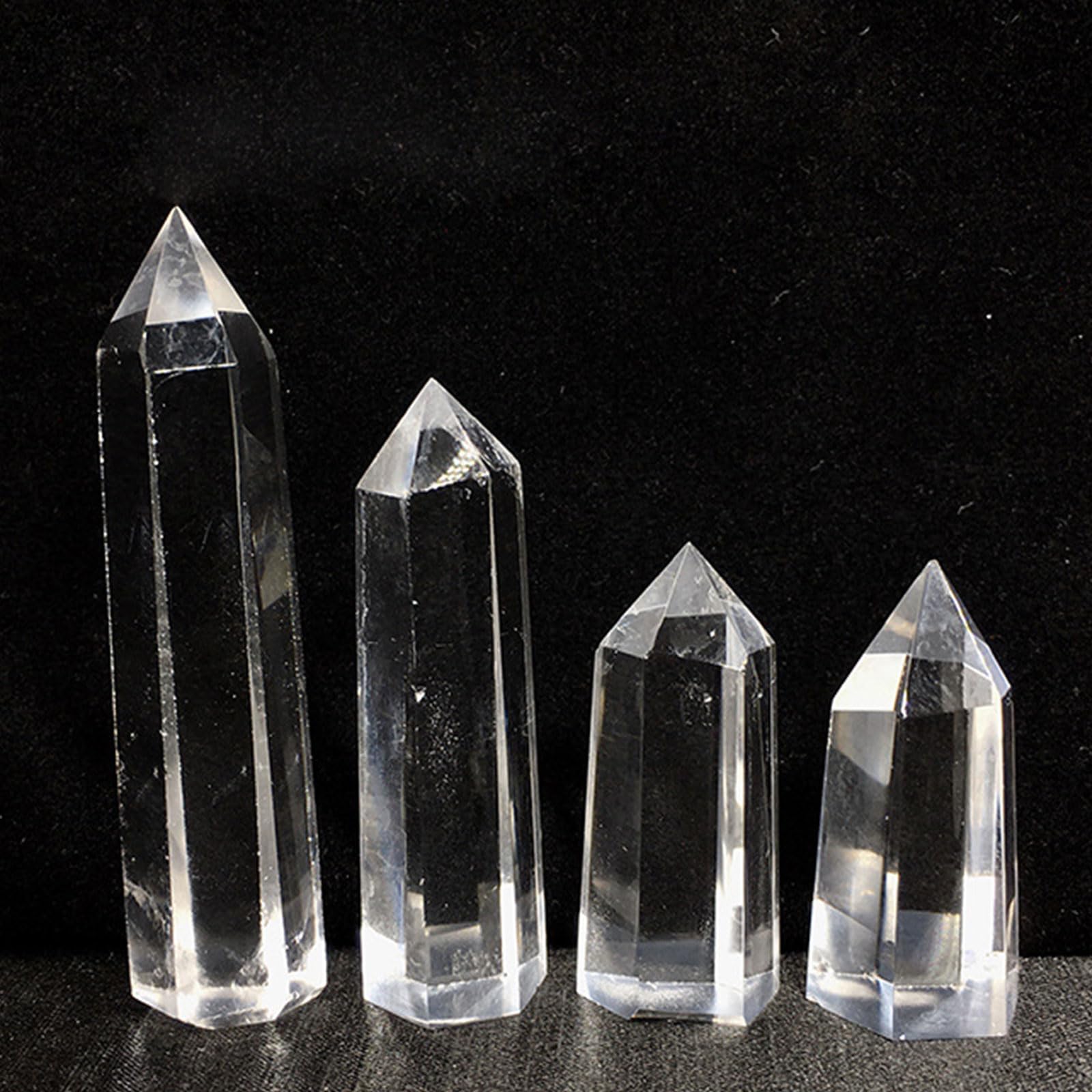 3PC natürlicher Bergkristall-Stab Reiki-Heilkristallpunkt | Weißer Kristallsäulenstein, sechseckiger Obelisk, Heimbüro-Dekoration, Meditationstherapie