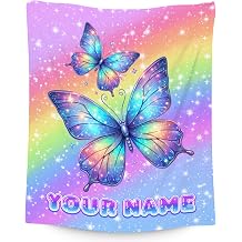 Butterfly Personalised Blanket   Custom Name Gift for Girls, Soft Fuzzy Kids Throw for Bed or Sofa, Warm Decorative Blanket in 4 Sizes