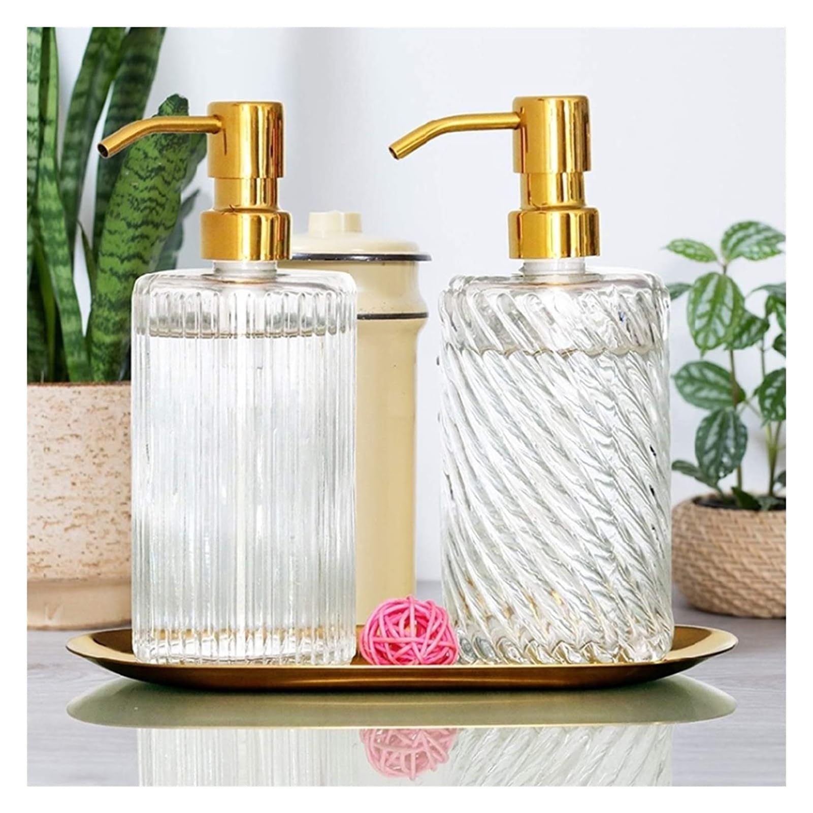 dispenser di sapone, Dispenser di sapone in vetro for disinfettante for le mani con testa della pompa in acciaio inossidabile dorato, dispenser di sapone liquido for le mani ricaricabile