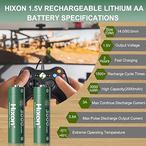 Miniatura 2 de Hixon Baterías recargables de litio AA de 1.5 V, paquete de 8 baterías recargables de iones de litio de 3000 mWh, 1.5 voltios, salida constante de