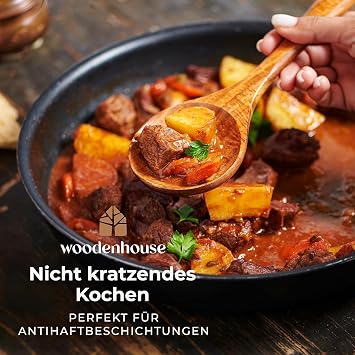 Kochlöffel Holz Set 10-teilig aus Teakholz Holzlöffel und Pfannenwender Leicht und hitzebeständig schonend zu Antihaftbeschichtungen und Kochgeschirr; langlebig und mühelos zu reinigen
