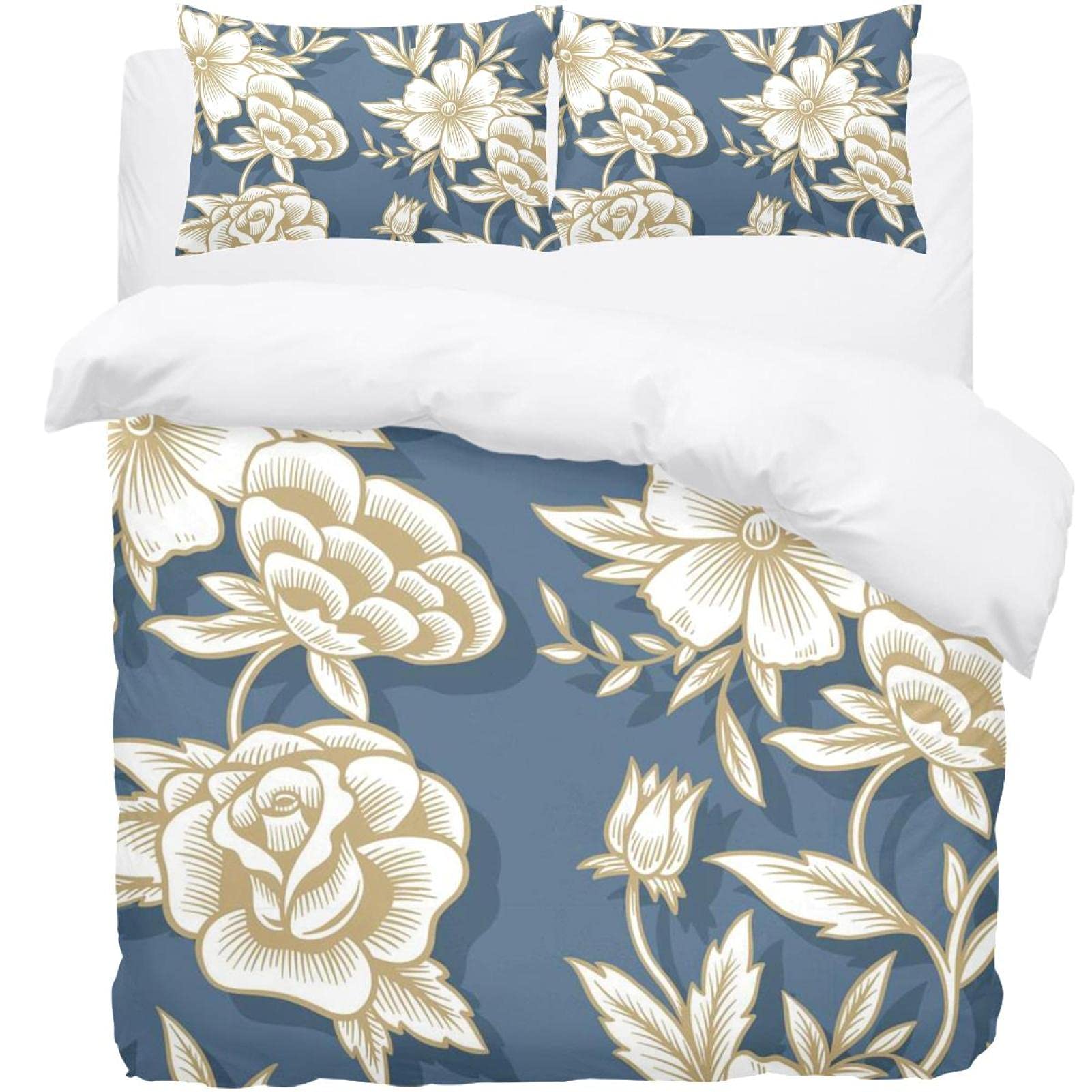 Housse de couette de qualité parure de lit simple 3 pièces motif floral chic