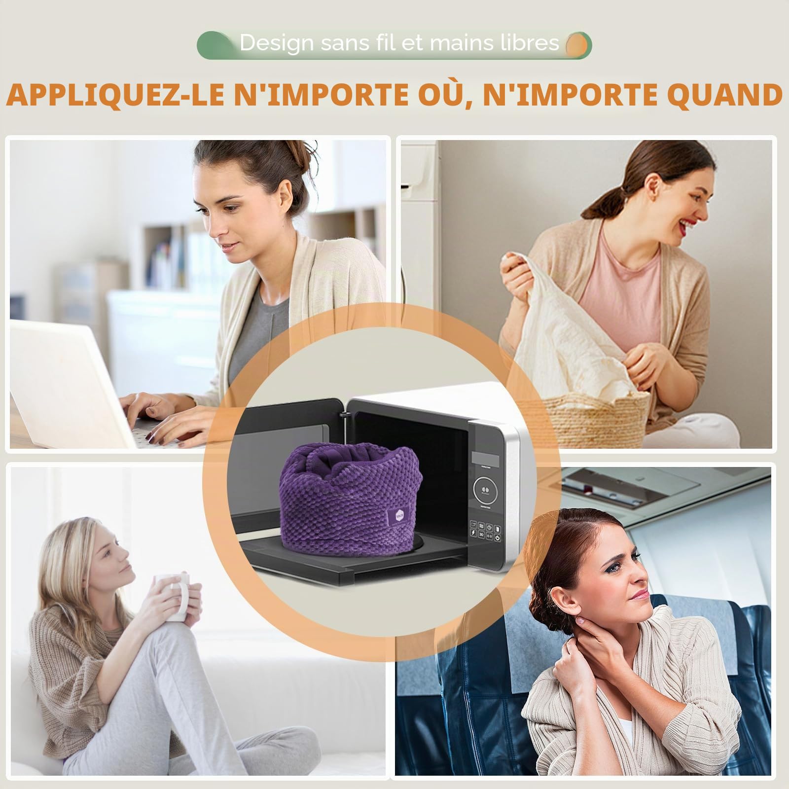 UNCN Coussin chauffant pour le cou au micro-ondes avec housse lavable, large lesté, soulagement de la douleur, sac chauffant pour thérapie par le blé (violet)