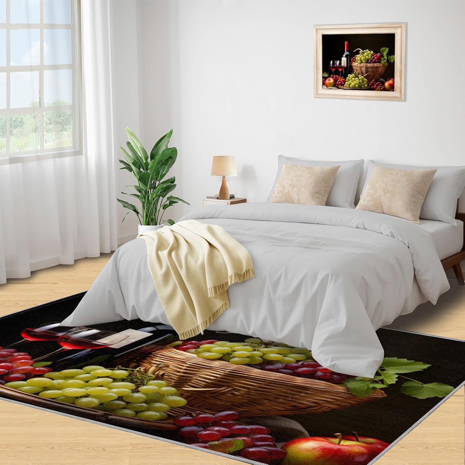 Red Wine Glass Rug 4x5-4x5 Rug, Fresh Grape Fruit Area Rugs for Living Room, Light Luxury Washable Indoor Area Mat, Black Carpet, Farmhouse Carpet - Wine Grapes Home Decor & Gifts