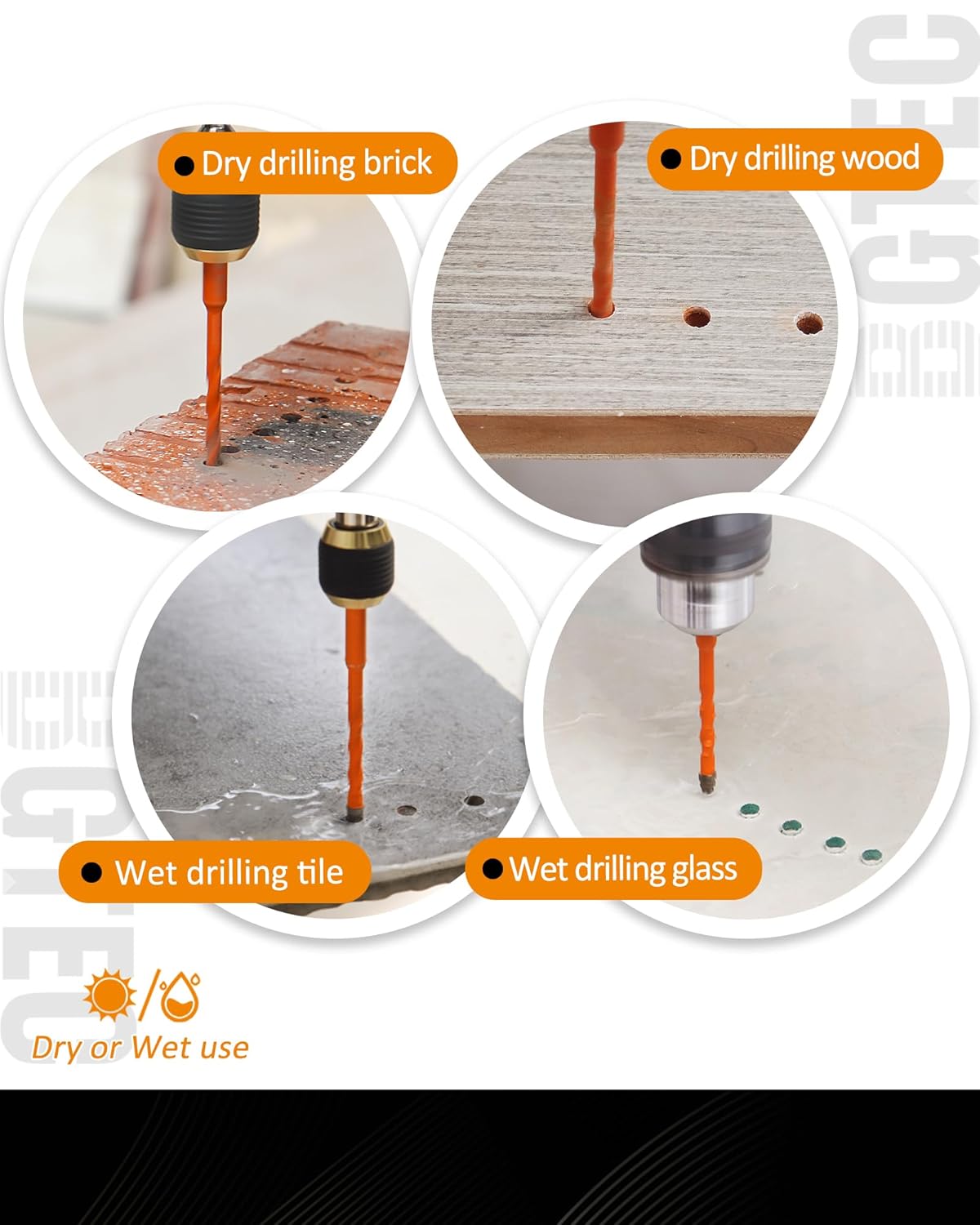 Four Blade Serrated Eccentric Masonry Drill Bit BGTEC - 10PCS 3/16" - 1/2" Carbide Concrete Drill Bits for Masonry/Brick/Concrete/Tile/Glass/Wood/Plastic/Marble
